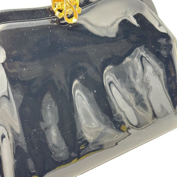 Vintage Admiral Black Patent Leather Evening Purse Clutch Gold-Tone Chain Clasp - Picture 12 of 16